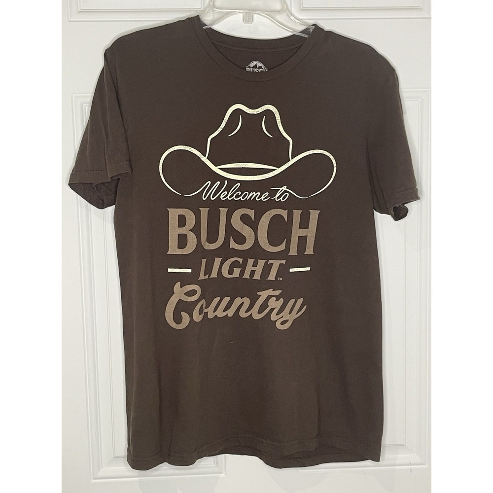 Busch Light Country Men's Medium Brown Cowboy Hat Graphic T-Shirt Hybrid Apparel